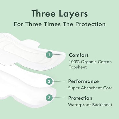 Rael Pads for Women, Organic Cotton Cover - Period Pads with Wings, Feminine Care, Sanitary Napkins