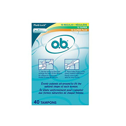 o.b. Tampons Multipack | Non-Applicator Tampon, Unscented | Regular/Super/Super Plus Tampons, 40ct