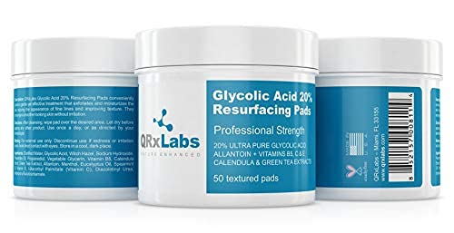 QRxLabs Glycolic Acid 20% Resurfacing Pads for Face & Body with Vitamins B5