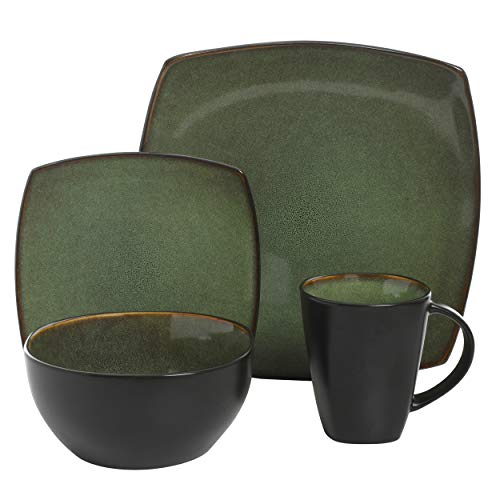 Gibson 99811.16R Dinnerware set, Soho Square, Green, Service for 4 (16pc)