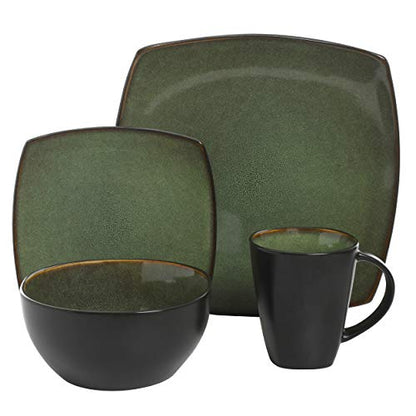Gibson 99811.16R Dinnerware set, Soho Square, Green, Service for 4 (16pc)