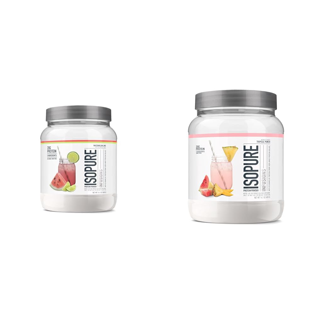 Isopure Whey Isolate Protein Powder Bundle, Infusions Flavors - Watermelon Lime & Tropical 