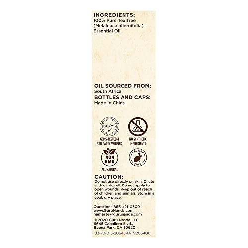 GuruNanda Tea Tree Essential Oil (2x0.5 Fl Oz) - 100% Pure, Undiluted Aromatherapy Oil