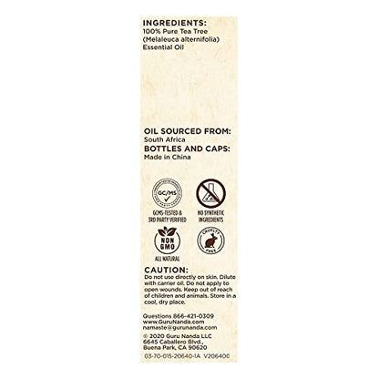 GuruNanda Tea Tree Essential Oil (2x0.5 Fl Oz) - 100% Pure, Undiluted Aromatherapy Oil