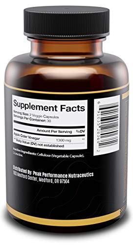 Peak Performance Nutraceutics Apple Cider Vinegar Capsules, Made from 100% Natural