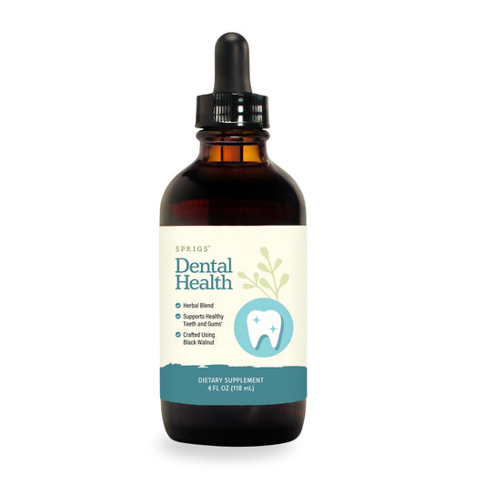 SPRIGS Dental Health Tincture, 4 Fl Oz | Natural Herbal Blend of Black Walnut, Peppermint & More to Support Healthy Teeth & Gums | Fluoride-Free, Cleansing & Astringent Formula for Fresh Breath