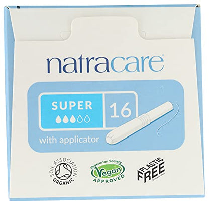 Natracare Organic Cotton Super Tampons with Cardboard Applicator, Plastic Free, Chlorine Free
