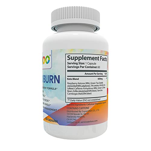 OHOO Keto Burn Weight Loss Supplement 650 Mg - Natural Keto 5 Increases Ability to Burn Fat
