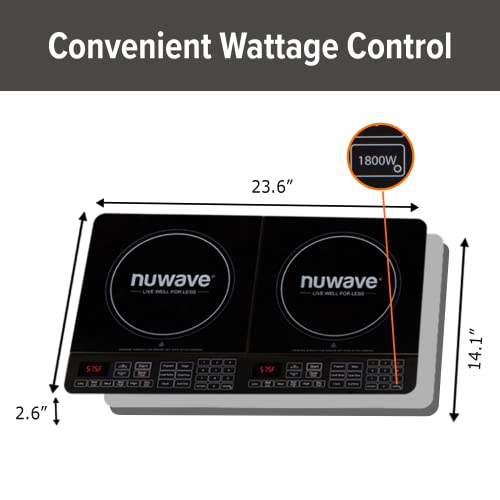 Nuwave Double Induction Cooktop, Powerful 1800W, 2 Large 8” Heating Coils & Healthy
