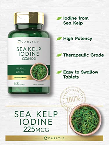 Sea Kelp Iodine Supplement | 225mcg | 300 Tablets | Non-GMO, Gluten Free | Traditional