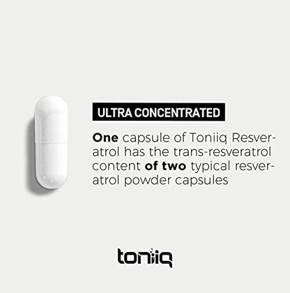 Toniiq Ultra High Purity Resveratrol Capsules - 98% Trans-Resveratrol - Highly Purified