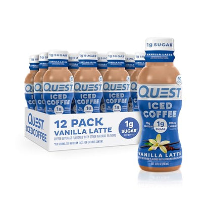 Quest Nutrition Iced Coffee, Vanilla Latte, 1g of Sugar, 10g of Protein, 90 calories, 200mg 