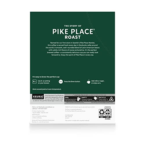 Starbucks K-Cup Coffee Pods—Medium Roast Coffee—Pike Place Roast for Keurig