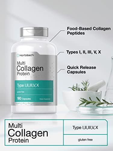Multi Collagen Protein 2000 mg | 180 Capsules | Type I, II, III, V, X | Collagen Peptide Pills