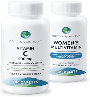 Earth's Splendor Women's Multivitamin & Immune Support – Supports Overall Wellness, Metabolism, Antioxidant Health with Vitamin B12, C, D, Biotin, Rose Hips – Gluten-Free, No Artificial Colors