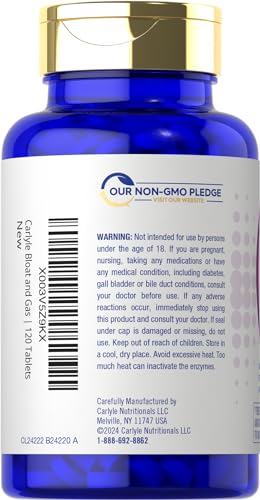 Carlyle Bloat & Gas Support for Men & Women | 120 Tablets | Extra Strength Pills | Supplement