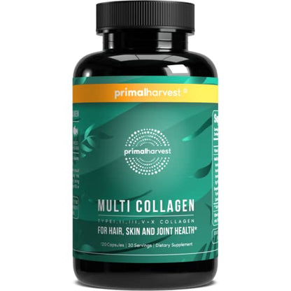 Primal Harvest Multi Collagen Pills for Women and Men (Type I, II, III, V, X) 120 Capsules