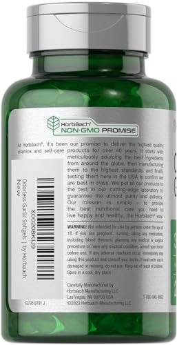Odorless Garlic Softgels | 250 Count | Ultra Potent Garlic Extract | Non-GMO & Gluten Free