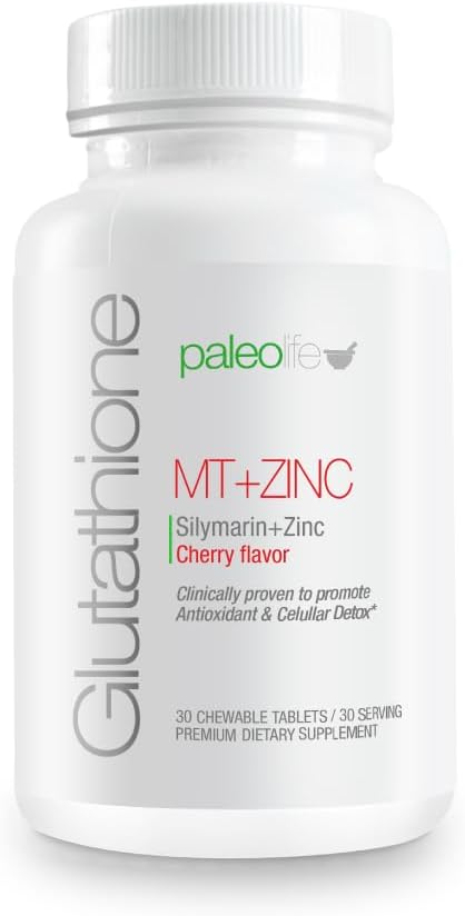 Paleolf Premium Glutathione + Milk Thistle + Zinc - 30 Chewable Tablets, Cherry Flavor (1-Pack)