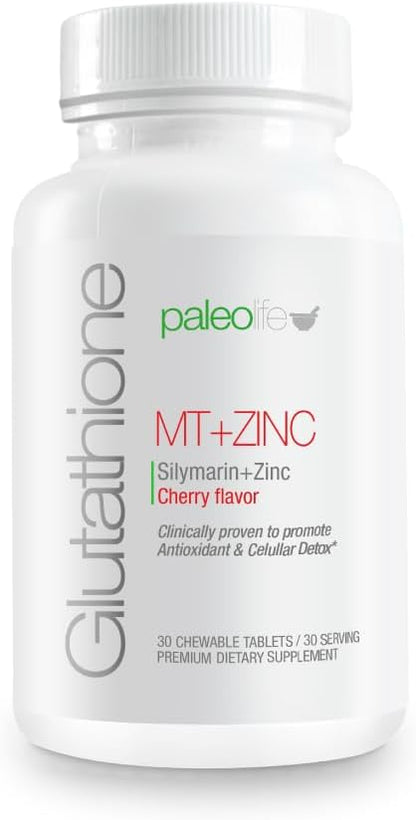 Paleolf Premium Glutathione + Milk Thistle + Zinc - 30 Chewable Tablets, Cherry Flavor (1-Pack)