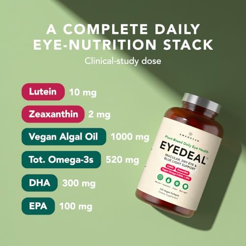 AMANDEAN Vegan Eye & Omega-3 Bundle - EYEDEAL Lutein & Zeaxanthin + Algal DHA EPA Eye, Brain & Heart Health Softgels