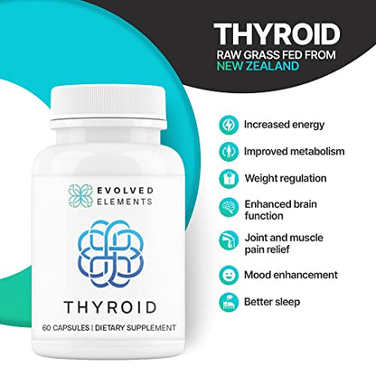 Evolved Elements Raw Grass-Fed Desiccated Bovine Thyroid - Thyroid Support for Women