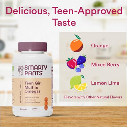 SmartyPants Teen Girl Multivitamin Gummies: Omega 3 Fish Oil (EPA/DHA), Vitamin D3