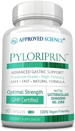 Approved Science Pyloriprin - Advanced Digestive Support for A Healthy Stomach - Zinc L-Carnosine, Probiotic, Broccoli Sprout, Deglycyrrhized Licorice - 60 Capsules - One Month Supply - Vegan