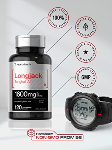 Horbäach Longjack Tongkat Ali 1600 mg | 120 Capsules | Longifolia Root Extract Powder