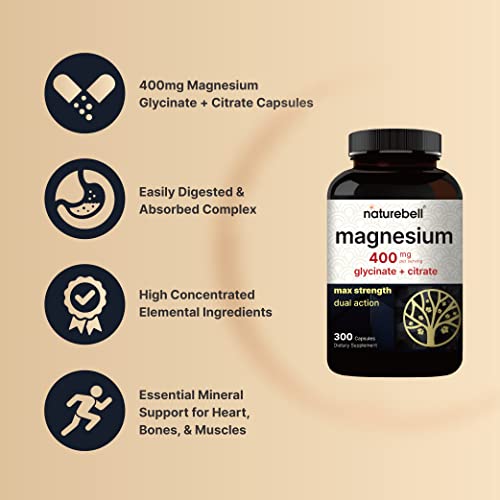 Magnesium Complex 400mg Supplement, 300 Capsules | Magnesium Glycinate
