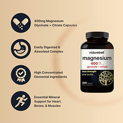 Magnesium Complex 400mg Supplement, 300 Capsules | Magnesium Glycinate