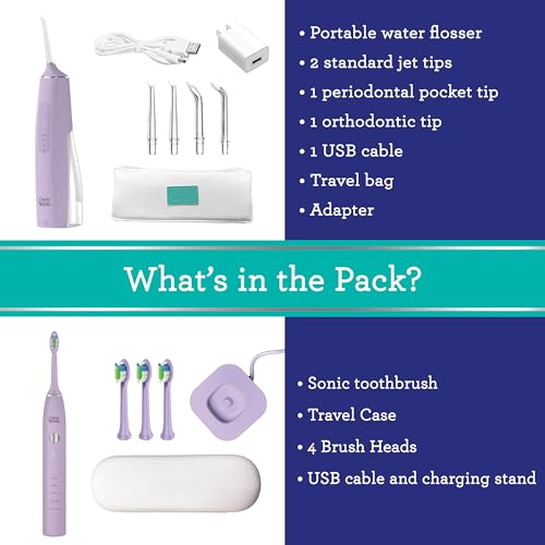 GuruNanda Lion & Lamb Kit (Lavender), Portable Water Flosser (300ml) with 4 Jet Tips