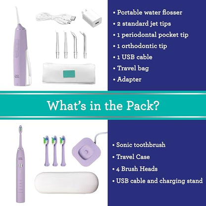 GuruNanda Lion & Lamb Kit (Lavender), Portable Water Flosser (300ml) with 4 Jet Tips