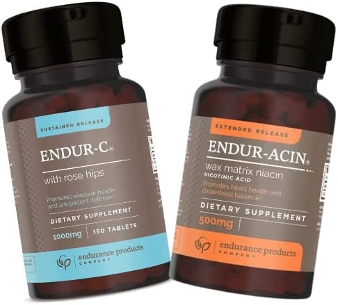 ENDUR-C® - 1000mg Sustained-Release Vitamin C Supplement for Optimal Absorption* - 150 Tablets and ENDUR-ACIN Niacin - Vitamin B3 Niacin 500mg Extended Release & Low-Flush, 200 Tablets