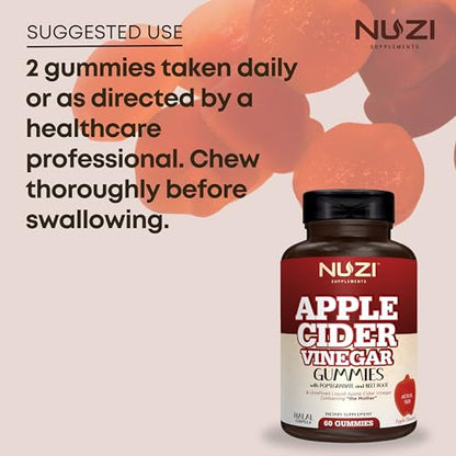 NUZI Apple Cider Vinegar Gummies with Pomegranate & Beetroot | 500 mg | Certified Halal