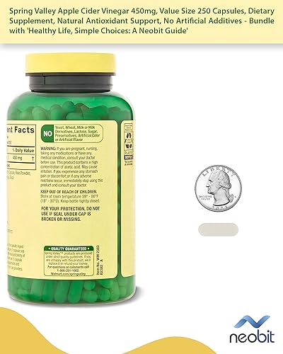 Spring Valley Apple Cider Vinegar 450mg, Value Size 250 Capsules, Dietary Supplement