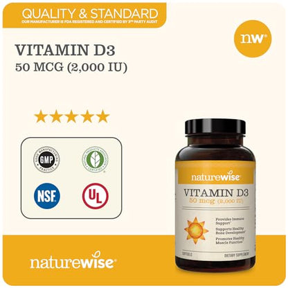 NatureWise Vitamin D3 2000iu (50 mcg) Healthy Muscle Function, and Immune Support