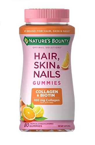 Nature's Bounty Optimal Solutions Hair, Skin & Nails with Biotin and Collagen, Citrus-Flavored