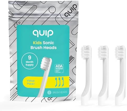 Quip Sonic Toothbrush for Kids with Replacement Heads 3 Pack Product Bundle - Includes Travel Cover Mount - Soft Bristles, Compact and Flexible - Yellow