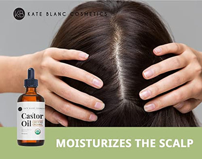 Kate Blanc Cosmetics Organic Castor Oil (4oz). 100% Pure, Cold Pressed, Hexane Free in a Glass Bottle