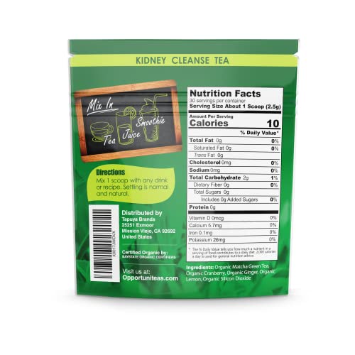Opportuniteas Organic Kidney Detox Tea- Matcha Green Tea, Cranberry, Lemon & Ginger