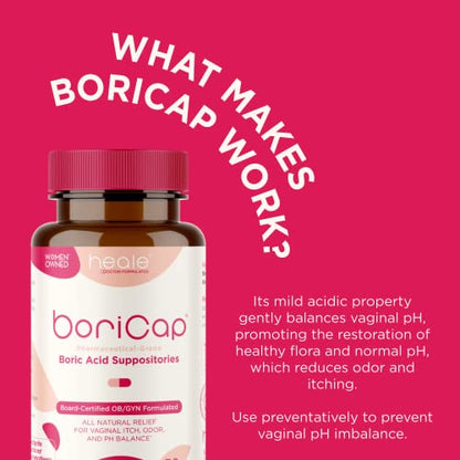 BoriCap - Boric Acid Suppositories for Women - 600 mg - Vaginal Health, pH Balance, Itch & Odor - Natural