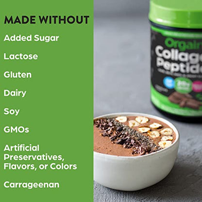 Orgain Hydrolyzed Collagen Powder, 20g Grass Fed Collagen Peptides, Chocolate
