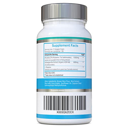 Rhodiola & Ashwagandha with L-Theanine - Award Winning Ashwagandha KSM-66 600mg