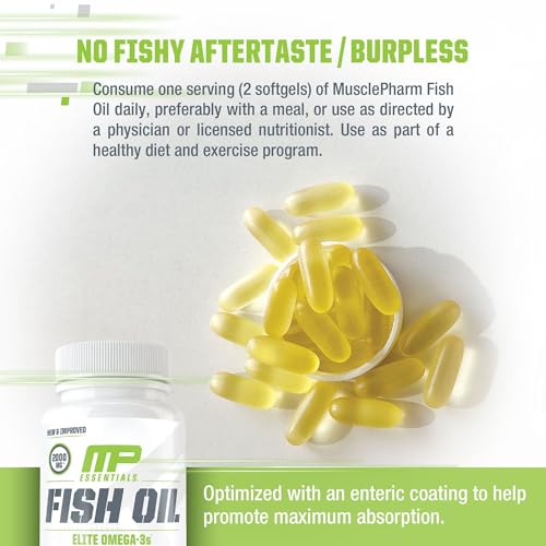 MusclePharm Essentials Fish Oil, Elite Omega 3 Supplement, Supports Joints, Muscular