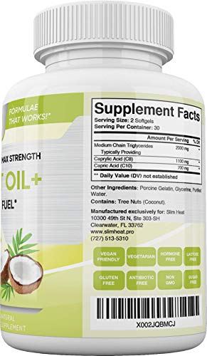Slim Heat Keto MCT Oil Capsules with C8 & C10 - Fast Acting Ketosis Brain & Body Fuel