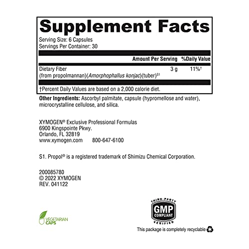 XYMOGEN OptiFiber Lean Fiber Supplement - 100% Natural and Soluble Propolmannan Fiber