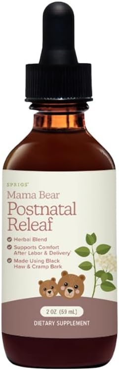 SPRIGS Postnatal Releaf, 2 Oz | After-Birth Contractions Support Tincture | Herbal Drops with Red Raspberry Leaf, Black Haw Bark, Blue Cohosh & Motherwort Herb | Natural Postpartum Recovery Products