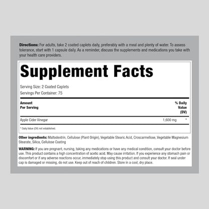 Piping Rock Apple Cider Vinegar Pills | 1600mg | 150 Caplet Capsules | High Potency