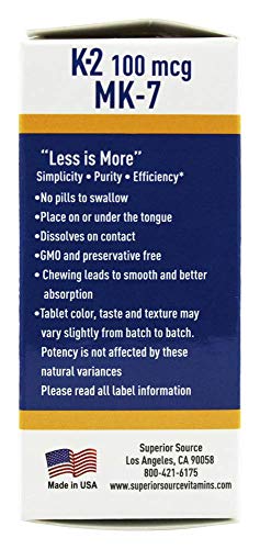 Superior Source Vitamin K2 MK-7 (Menaquinone-7), 100 mcg, Quick Dissolve MicroLignual